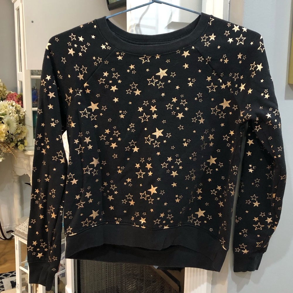 Athletic Works Long Sleeve Metallic Gold Star Crewneck Sweatshirt